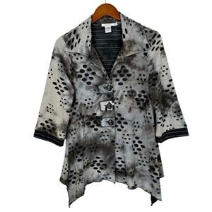 Feratelli Jacket Grey Black Button Front Top 3/4 Sleeve Women's S Artsy Boho
